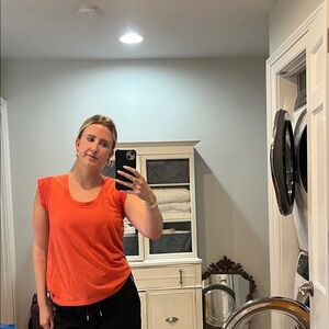 LOFT Vibrant Orange Lace Sleeve Muscle Tee